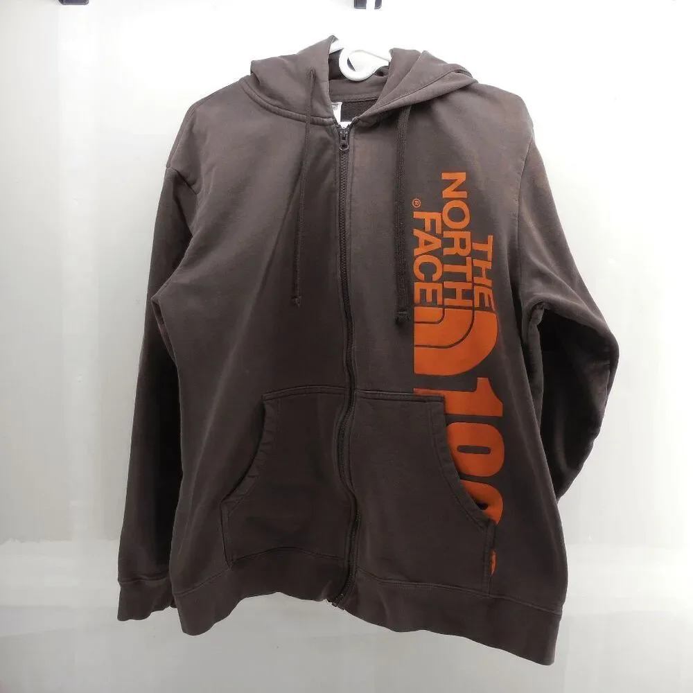 Vintage The North Face 1966 Mens Hoodie 2XL Brown Full Zip Large Logo‎ Flawed